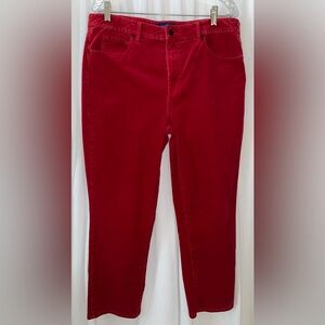 Talbots Cranberry Red Baby Wale High Rise Straight Leg Corduroy Jeans Sz 12M